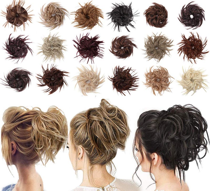 SIADEE Tousled Updo Messy Bun Hair Piece Scrunchies Synthetic Wavy Extension Ponytail with Elastic Rubber Band Hairpiece Updo Scrunchies Wavy Hair and Ponytail Chignon Instant Ponytail for Women-2/99J# - Image 1